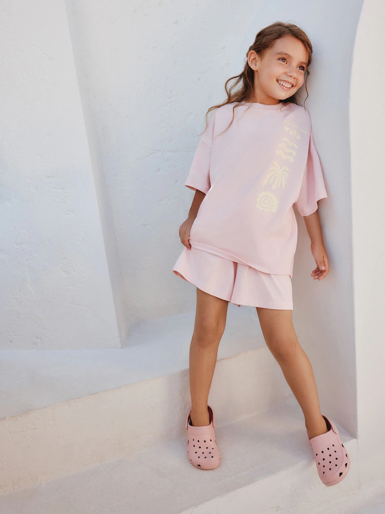 Pink/Yellow Palm Heavyweight T-Shirt and Shorts Set (3-16yrs) | Next US