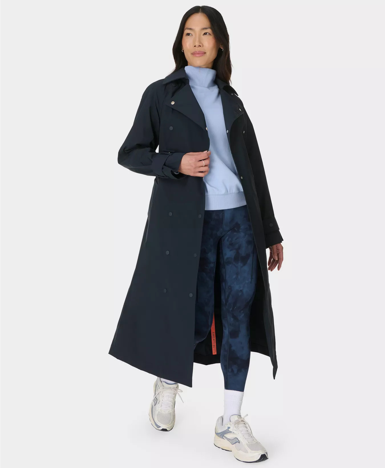 Motion Waterproof Trench Coat - Beige Hounds Check Print | Women's Jackets + Coats | Sweaty Betty | Sweaty Betty UK