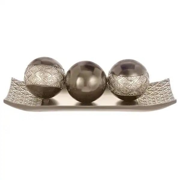 Dublin Decorative Tray and Orbs/Balls Set of 3(Brushed Silver) | Bed Bath & Beyond