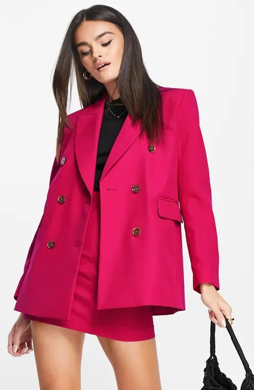 ASOS DESIGN Double Breasted Suit Blazer in Bright Pink at Nordstrom, Size 0 Us | Nordstrom