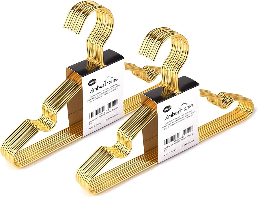 Amber Home 20 Pack 12 Inch Gold Kids Baby Hangers, Strong Metal Children Clothes Hangers for Clos... | Amazon (US)