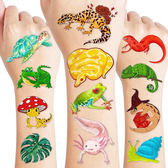 Reptile Temporary Tattoos Swamp Swirls Safari Animals Lizard Snake Alligator Turtle Camping Wilde... | Amazon (US)