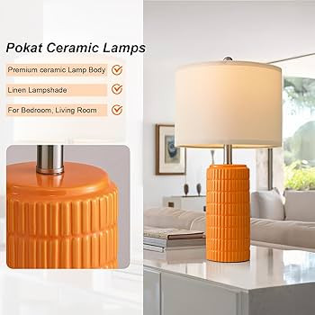 PoKat 23" Orange Table Lamps Decor for Living Room Set of 2, Modern Living Room Lamps for End Tab... | Amazon (US)