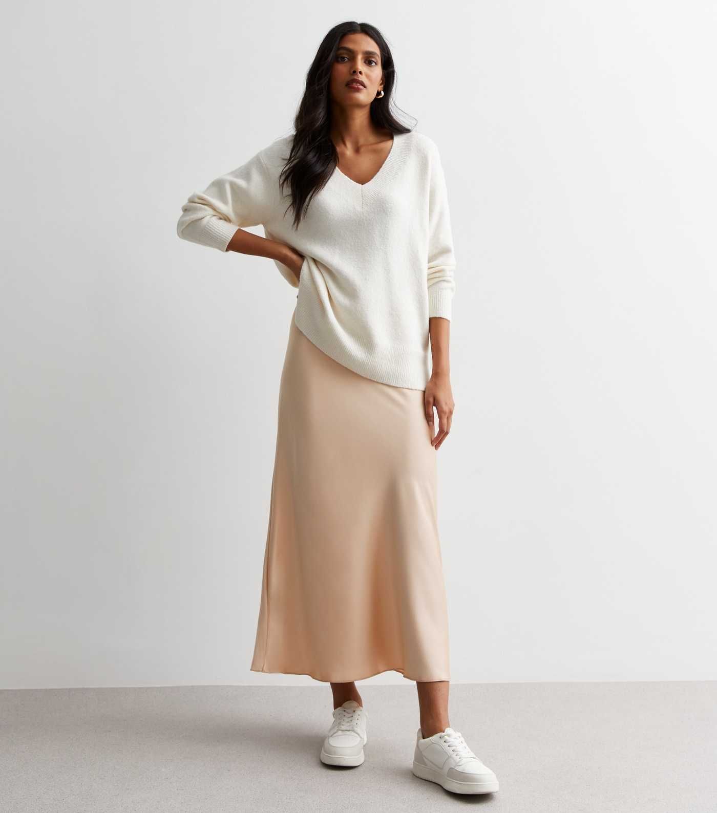 Cream Satin Bias Cut Midi Skirt | New Look | New Look (UK)