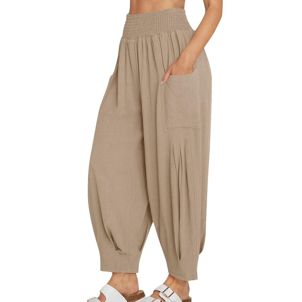 Women Linen Boho Pants Summer Casual Loose High Waist Cargo Lounge Harem Pant Beach Travel Vacati... | Amazon (CA)