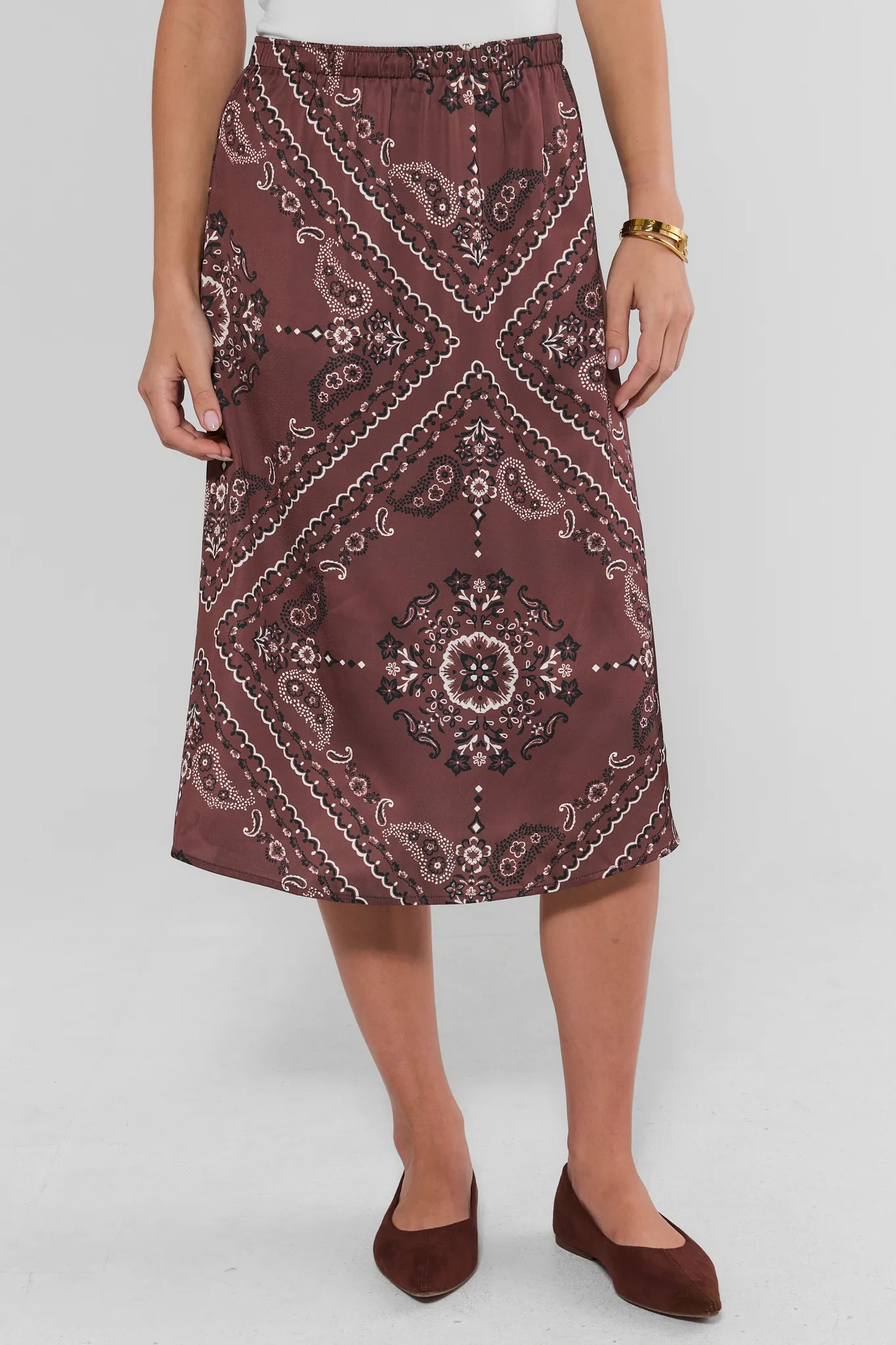 Brown Bandana Print Midi Skirt | Avara
