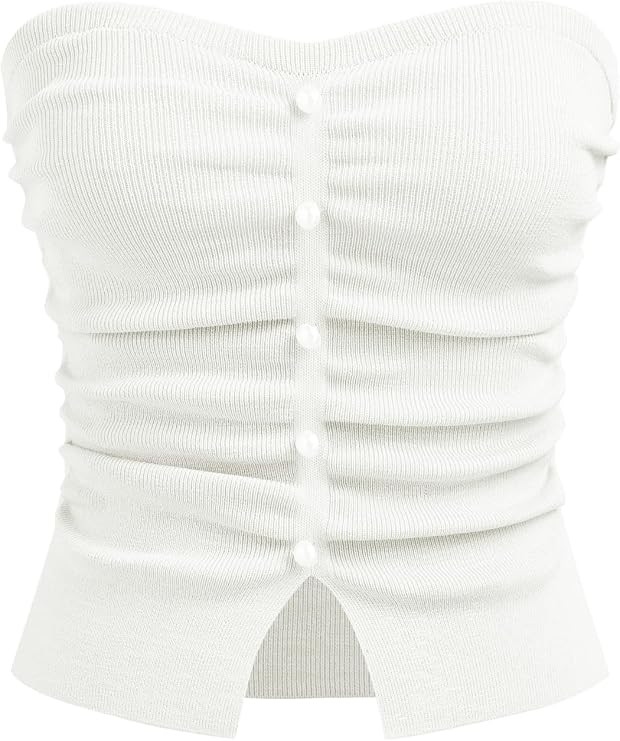 CIDER Faux Pearl Tube Tops for Women Crop Knit Split Hem Ruched Going Out Tops Cute Summer Outfit... | Amazon (US)