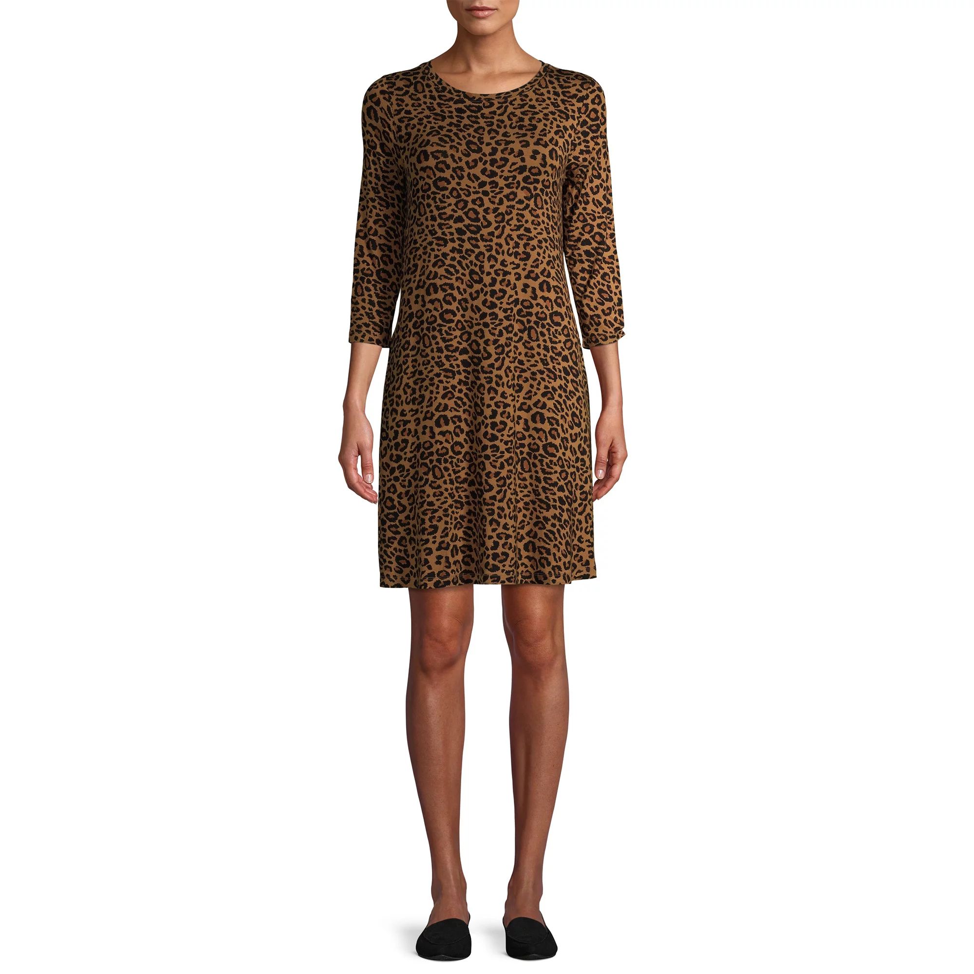 Time and Tru Women's 3/4 Sleeve Knit Dress | Walmart (US)