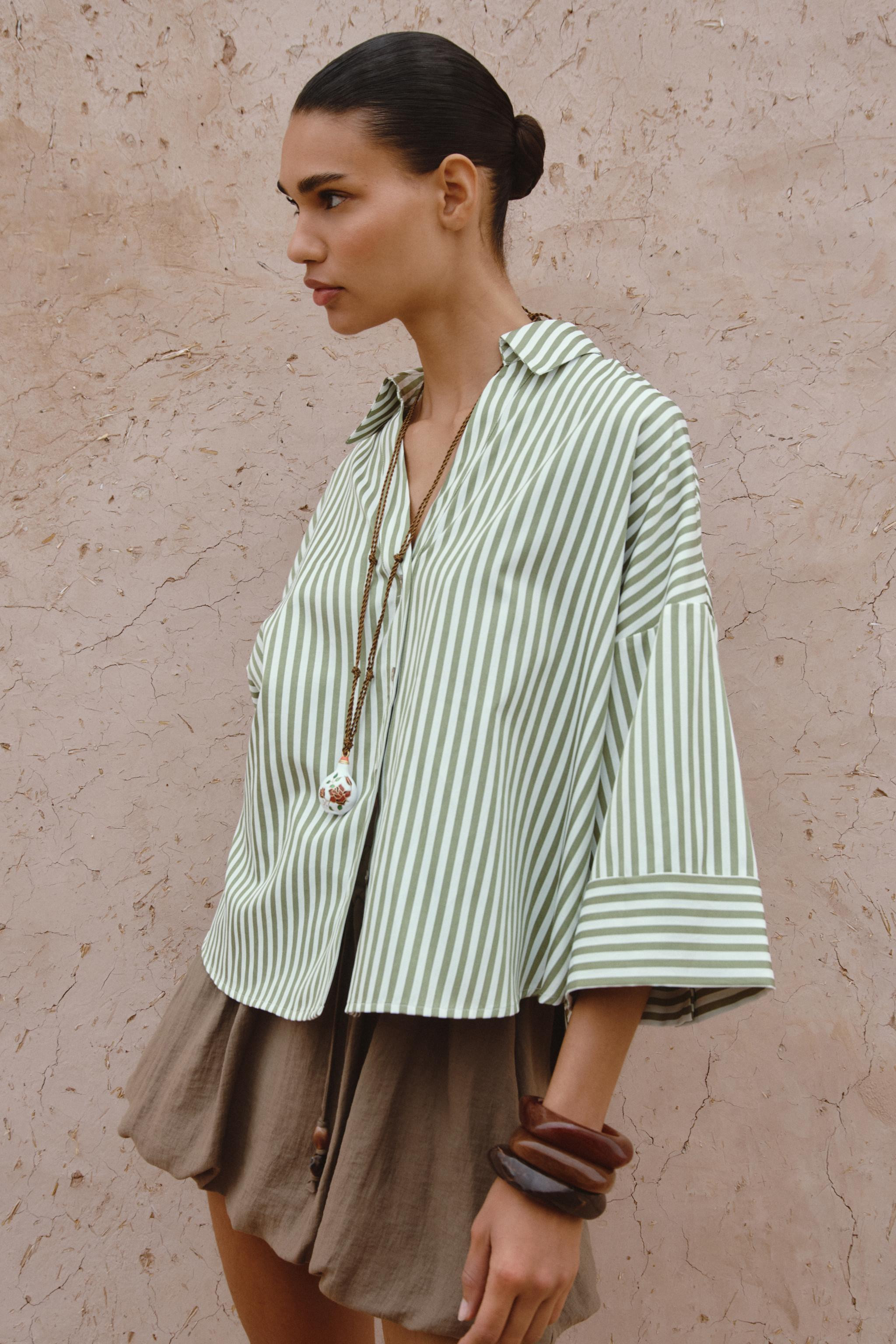 STRIPED SHIRT WITH CUFFED SLEEVES | Zara US