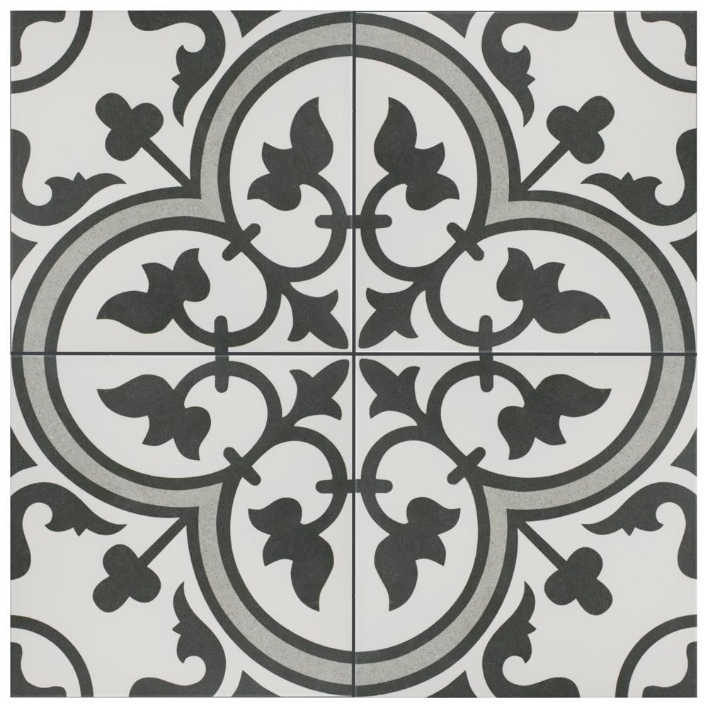 Arte Grey Encaustic 9-3/4 in. x 9-3/4 in. Porcelain Floor and Wall Tile (11.11 sq. ft. / case) | The Home Depot