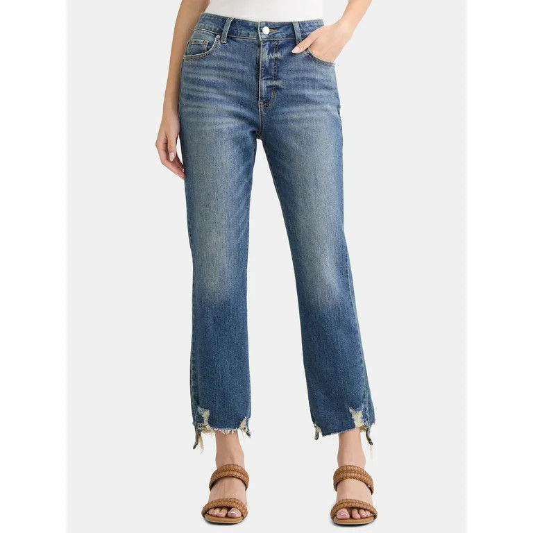Time and Tru Women's and Women’s Plus High Rise Straight Leg Jeans with Raw Hem, 27.5” Inseam... | Walmart (US)