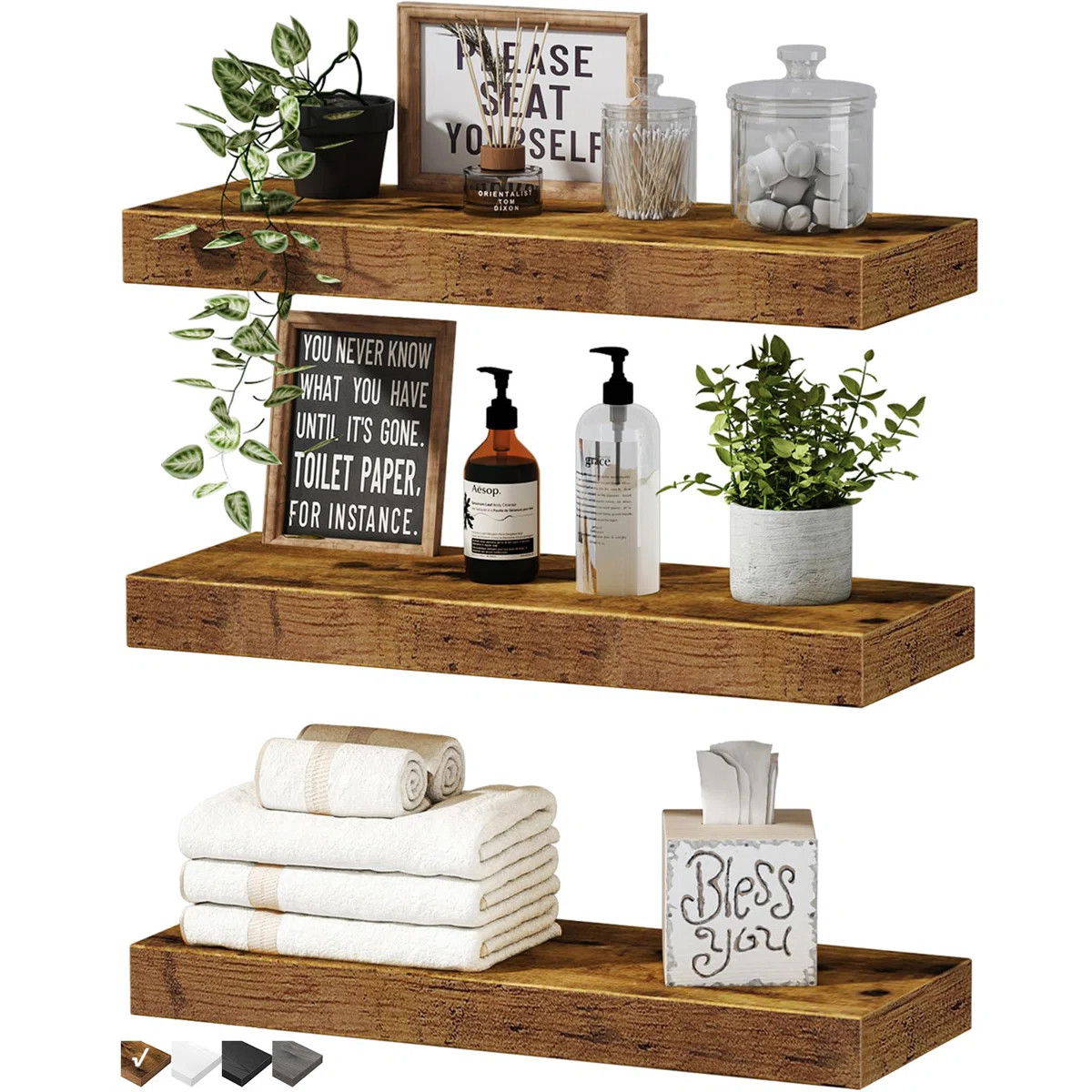 Floating Shelves For Wall Bathroom Shelf Bedroom Kitchen Farmhouse Small Book Shelf 16 Inch Set O... | Wayfair North America