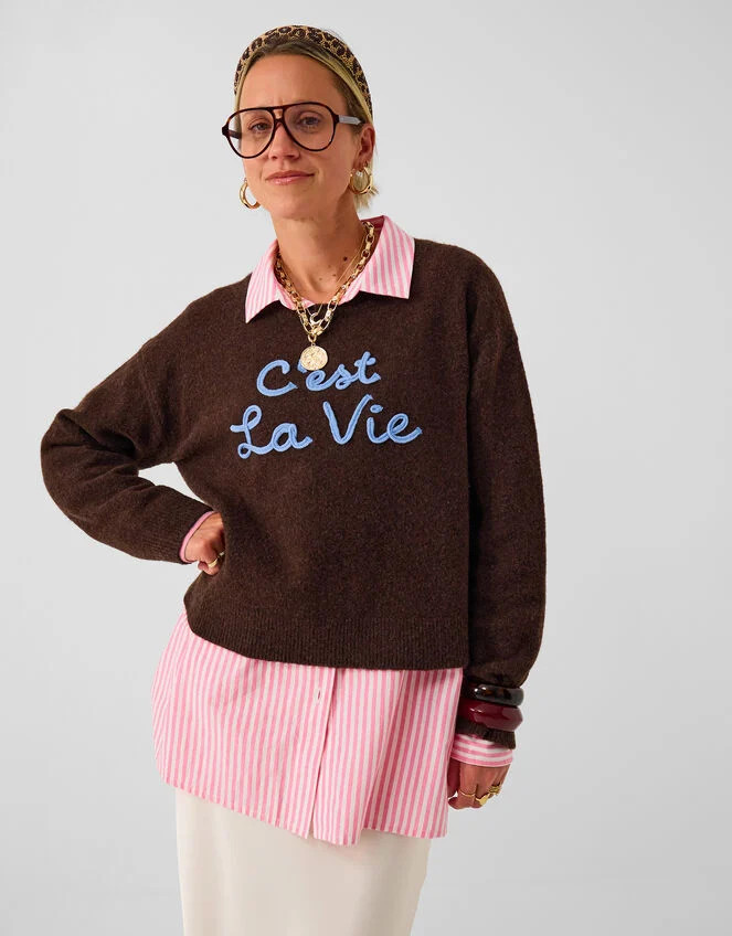 Accessorize x Good Manners C'est La Vie Jumper Brown | Accessorize (Global)