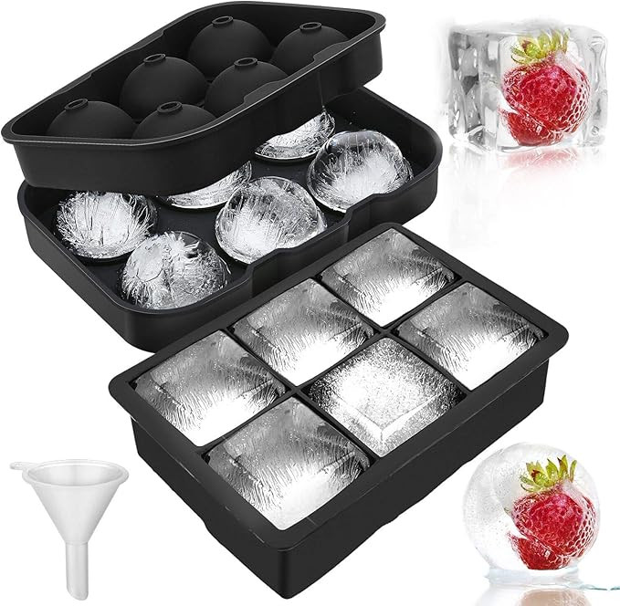 Ice Cube Trays & Big Sphere Ice Ball Maker with Lid and Large Square Ice Cube Trays for Whiskey a... | Amazon (US)