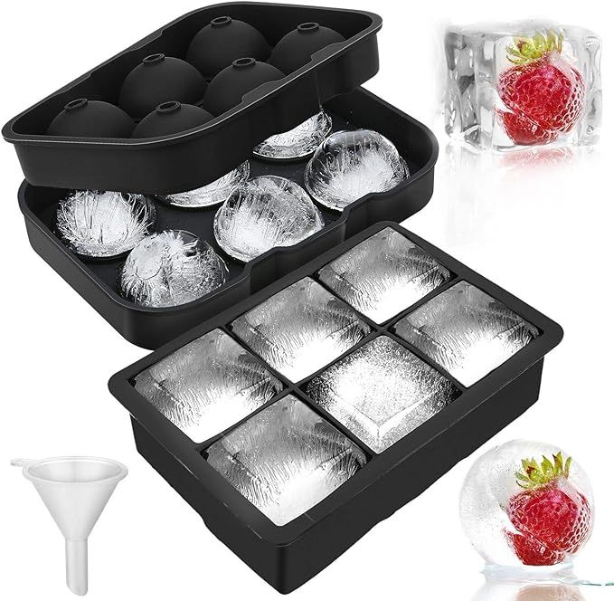 Ice Cube Trays & Big Sphere Ice Ball Maker with Lid and Large Square Ice Cube Trays for Whiskey a... | Amazon (US)