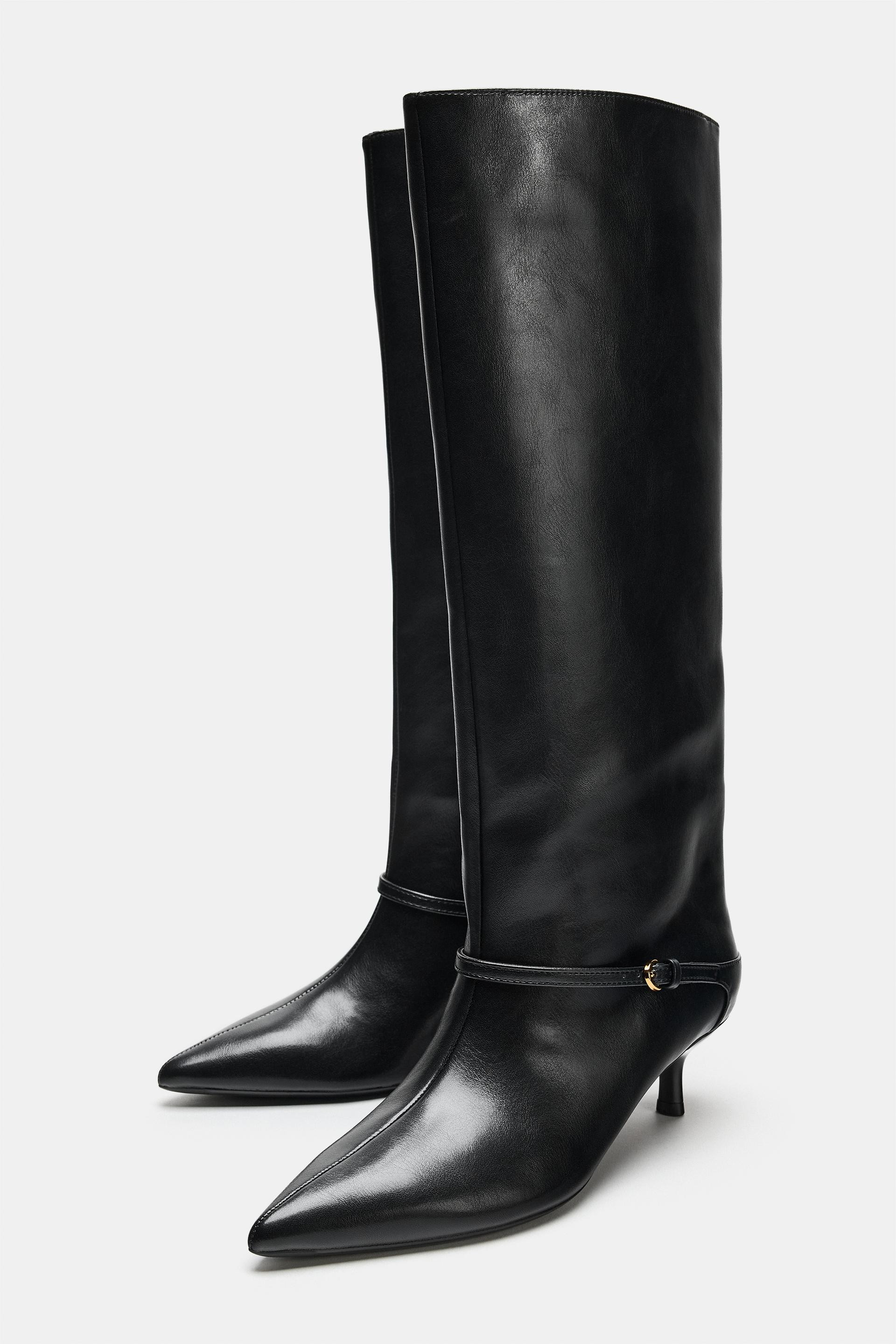 Zara - Buckled Kitten Heel Tall Boots - Black - 11 - Woman | Zara US