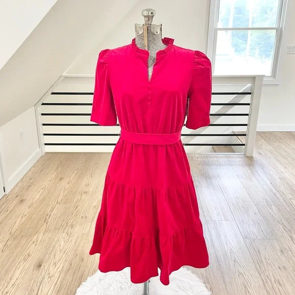NWT XS Draper James Red button front Midi velvet dress | Poshmark