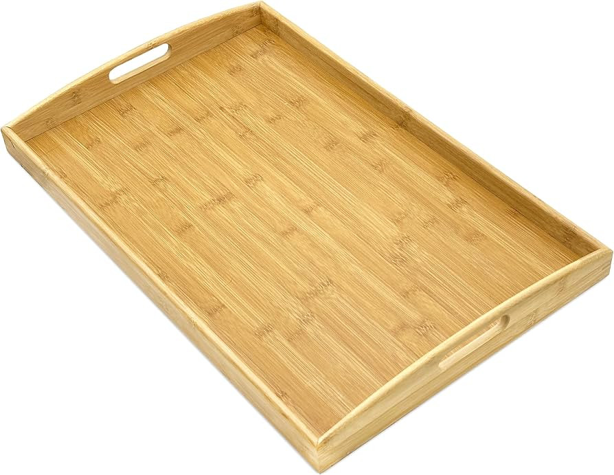 Bam & Boo Natural Bamboo Serving Tray Extra Large Rectangular with Handles for Food, Drinks, Stor... | Amazon (US)