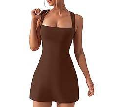 QINSEN Women's Square Neck Bodice Dress Sleeveless Tank Top Stretch Flare Mini Dresses | Amazon (US)