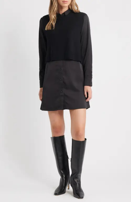 Sam Edelman Layered Mixed Media Dress in Black at Nordstrom, Size 14 | Nordstrom