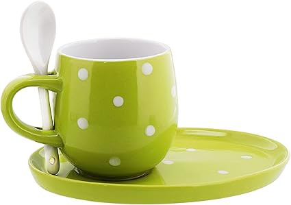 Coffee Mugs Set with Plate and Spoon Cup and Saucer Set 11oz - Green       Add to Logie | Amazon (US)