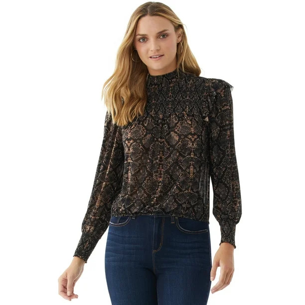 Scoop Women's Mock Neck Printed Blouse | Walmart (US)