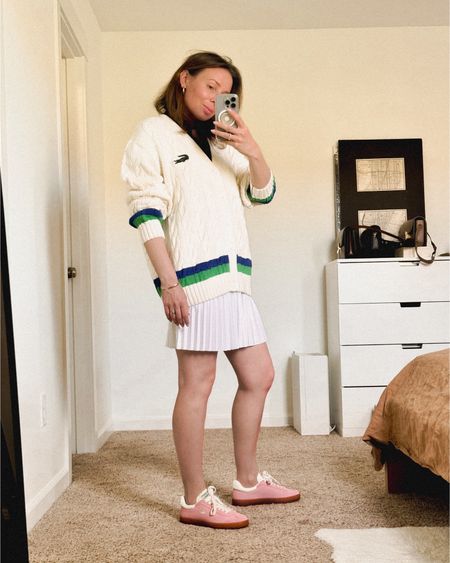 Lacoste try on session continues: 
1. I am definitely keeping this oversized cable knit v-neck cardigan: it’s easy to wash (says machine wash cold), it looks cute with shorts and tennis skirts and sneakers (wearing it with Lacoste pleated skirt, size 36 and baseshot sneakers in pink).
2. I’m probably going to return this cable knit cashmere vest because I sized up a bit too much (I ordered it in size 40, what was I thinking 🤔😂) and I’m going to order that V-neck cable knit sweater vest instead (it’s on sale right now!) 
💭💭💭 look 1 or 2? 

#LTKActive #LTKSeasonal #LTKSaleAlert