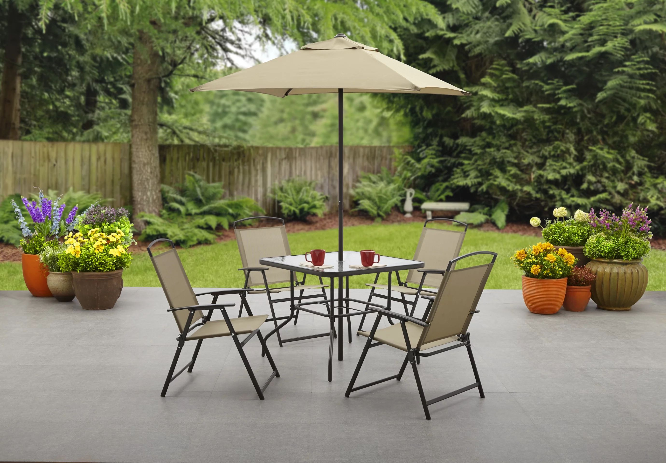 Mainstays Albany Lane 6 Piece Outdoor Patio Dining Set, Tan - Walmart.com | Walmart (US)