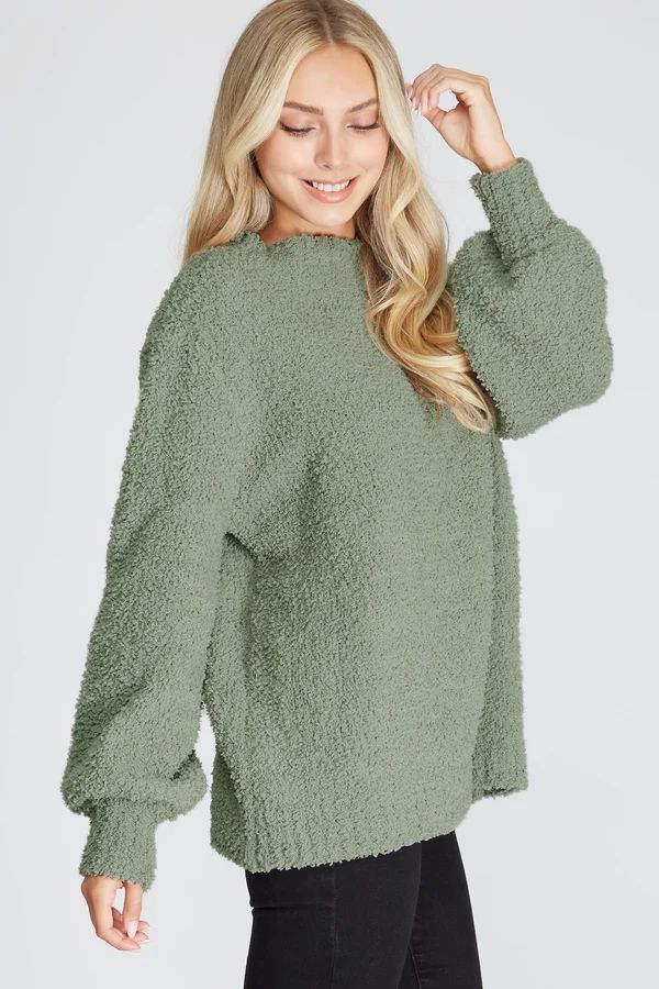 LENORA LONG SLEEVE SOFT TOUCH KNIT SWEATER TOP IN LIGHT OLIVE | Indigeaux Denim Bar & Boutique