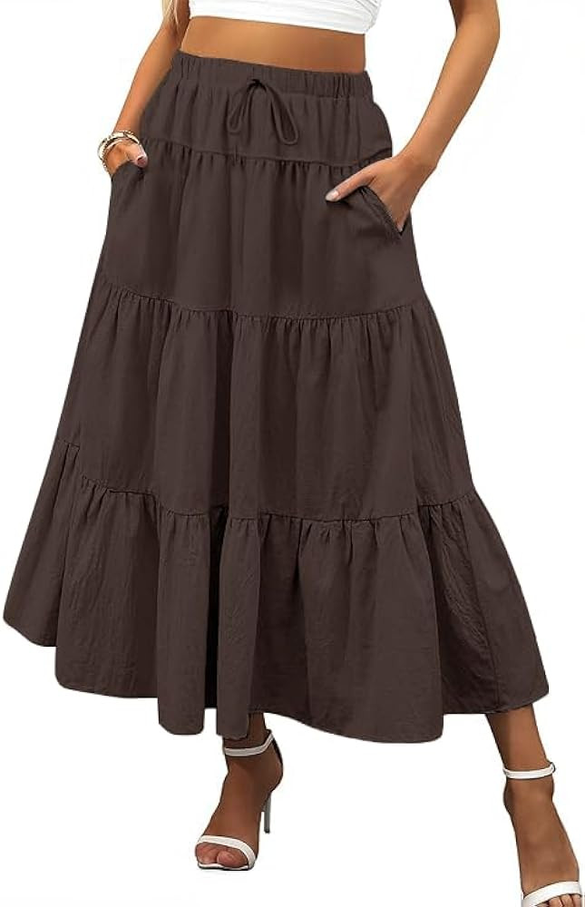SEMARO Summer Maxi Skirts for Women Tiered A-Line Boho Flowy Long Skirts High Waist Beach Dress w... | Amazon (US)