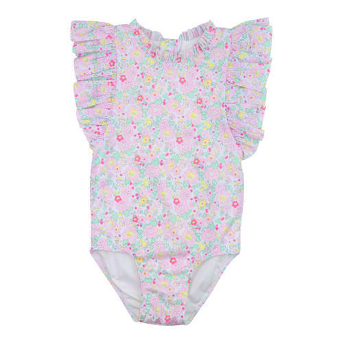 Pink And Green Floral Lycra Swimsuit - Shipping Late May | Cecil and Lou