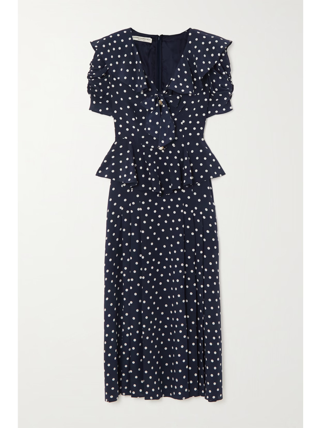 Alessandra Rich - Ruffled Polka-dot Silk Midi Dress - Blue | NET-A-PORTER (US)