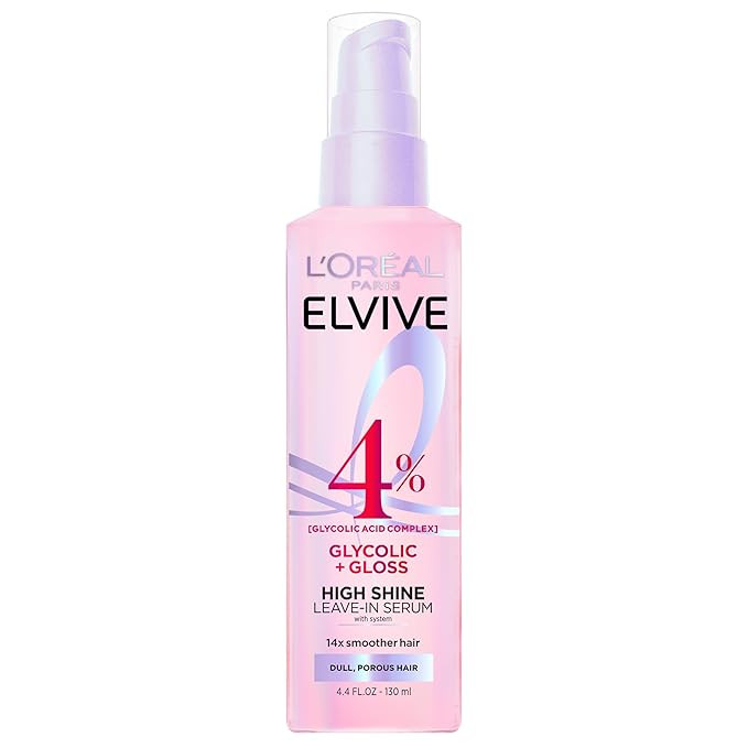 L'Oreal Paris Elvive Glycolic + Gloss High Shine Leave-In Hair Serum, Smooths Dull, Porous Hair I... | Amazon (US)