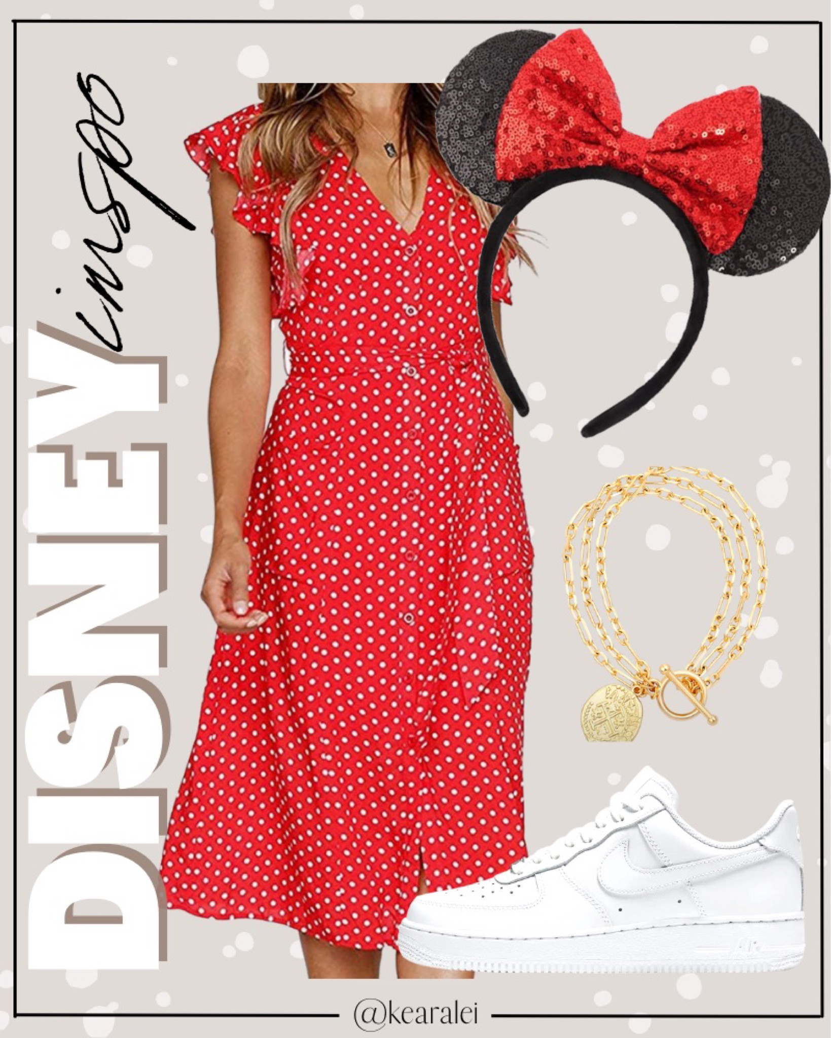 Disney outfit idea Disney world outfits Disneyland red polka dot dress red sequin Minnie Mouse Mickey Mouse Ear headbands Minnie ears tshirt shirts tops Nike sneakers shoes gold bracelets || #disney #Disneyland #disneyworld #outfit #outfits #minnie #mickey #mouse #amazon #affordable #cheap #budget #dress #shirts #tshirt #tshirts #polkadot

#LTKstyletip #LTKsalealert #LTKunder50