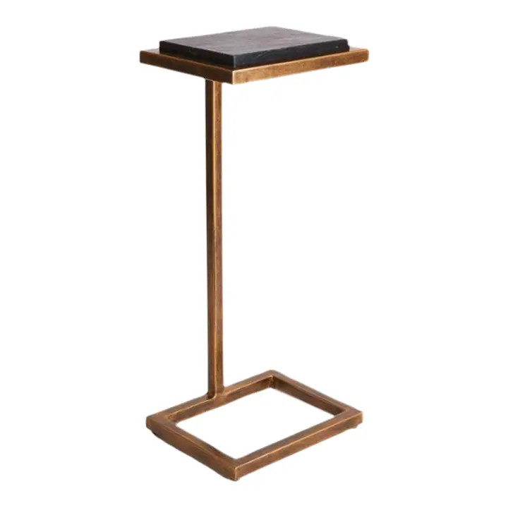Winston Gold & Black Marble Accent Table | Chairish