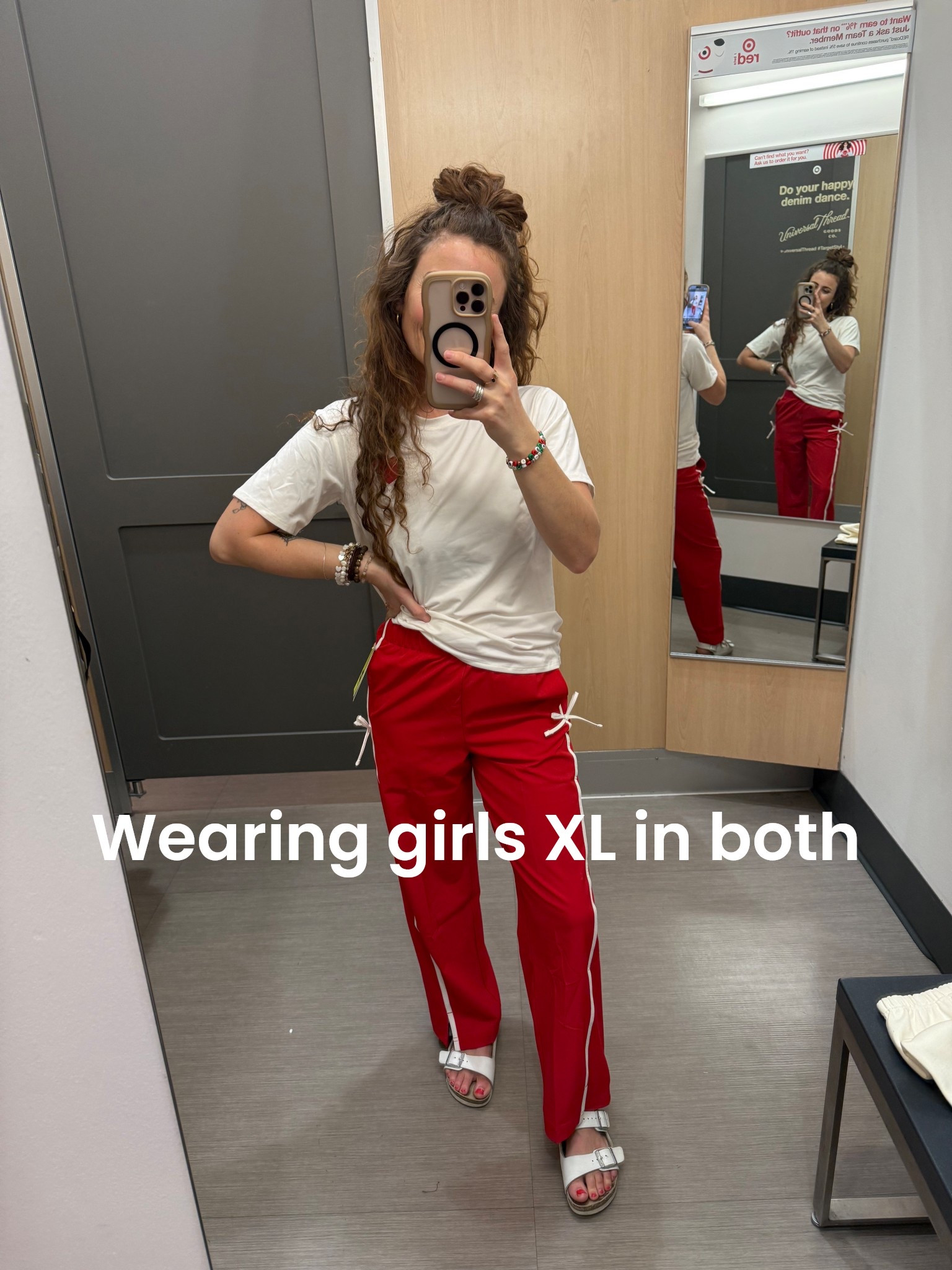 I have the Xs in these track pants in women’s and they are so long on me so I tried the kids XL and they work! 