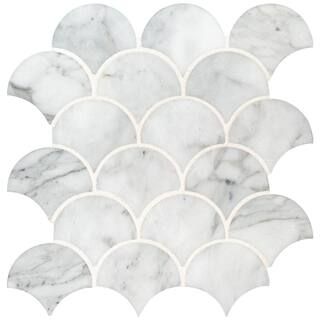 Calacatta Blanco Scallop 12.8 in. x 10.43 in. x 10 mm Polished Marble Mosaic Tile (9.3 sq. ft. / ... | The Home Depot