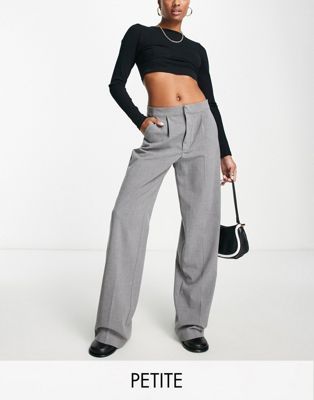 Pull&Bear petite high waist tailored straight leg trousers with front seam in grey | ASOS (Global)