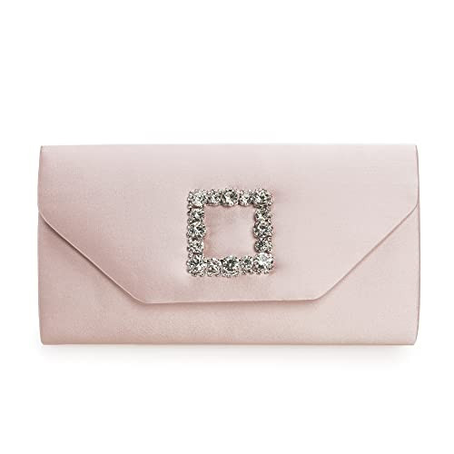 IXEBELLA Satin Evening Bag for Women Clutch Purse Embellished Crystals Buckle (Blush Pink) | Amazon (US)