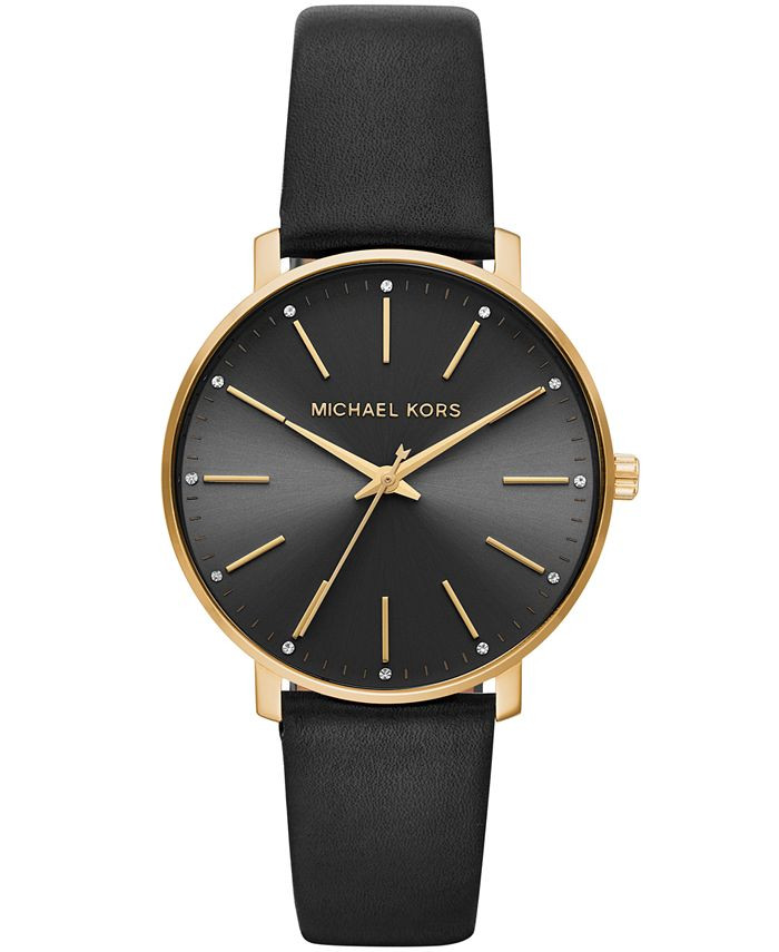 Michael Kors Women's Pyper Black Leather Strap Watch 38mm & Reviews - Macy's | Macys (US)