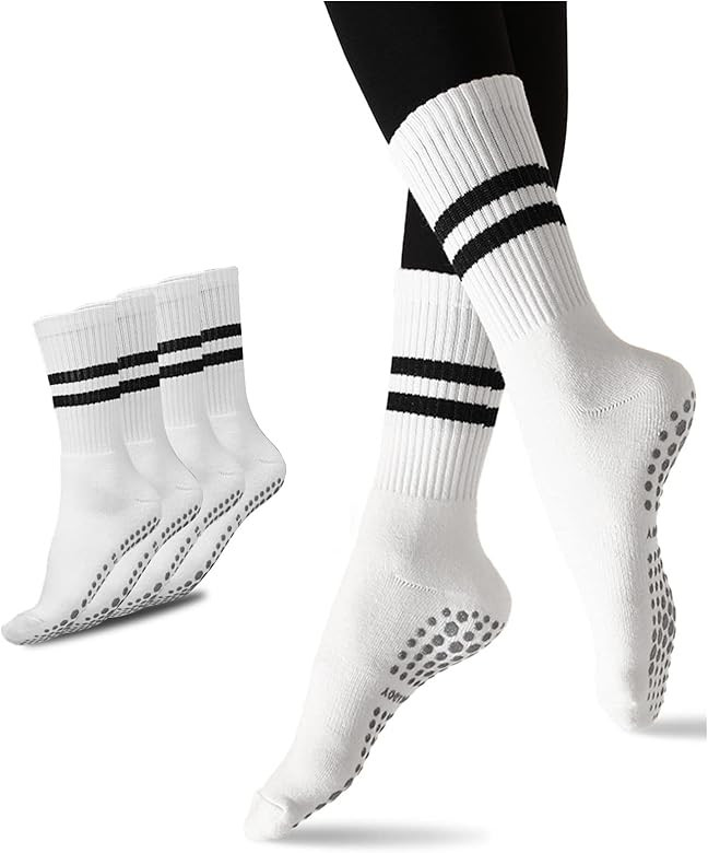 Flydo Pilates Grippy Socks with Grips for Women Yoga Non Slip Long Socks for Pure Barre, Ballet,D... | Amazon (US)