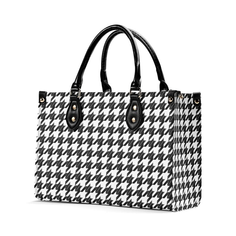 Timeless Houndstooth Tote – Black Leather Accents - Women's Handbag | High-quality PU Leather, ... | Etsy (US)