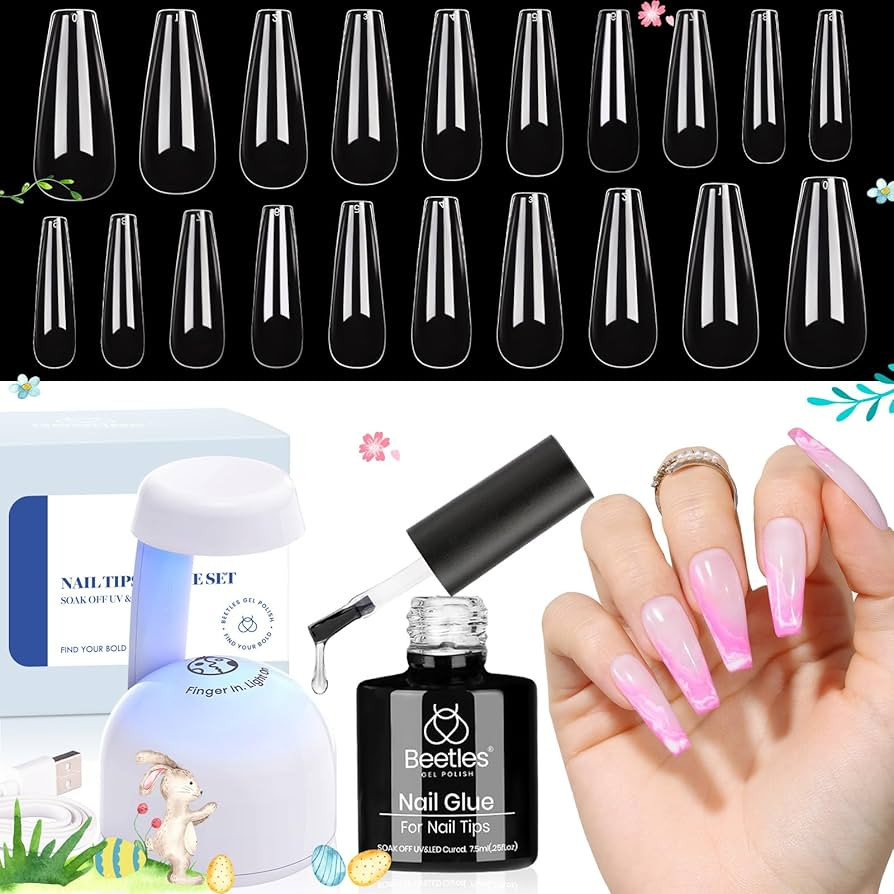 Beetles Gel Nail Kit Easy Nail Extension Set with 500Pcs Soft Gel Nail Tips Coffin Shape 5 In 1 N... | Amazon (US)