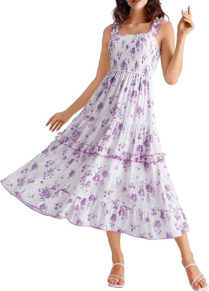 Scarlet Darkness Cottagecore Dresses for Women 2025 Smocked Floral Dress Flowy Sundress | Amazon (US)