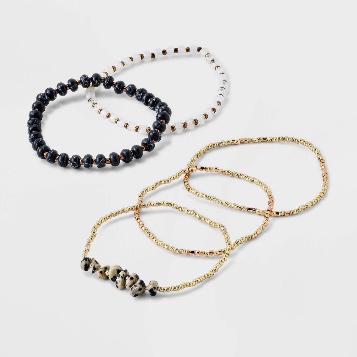Mixed Semi-Precious Black Howlite Cylinder Beaded Bracelet Set 5pc - Universal Thread™ Gold/Bla... | Target