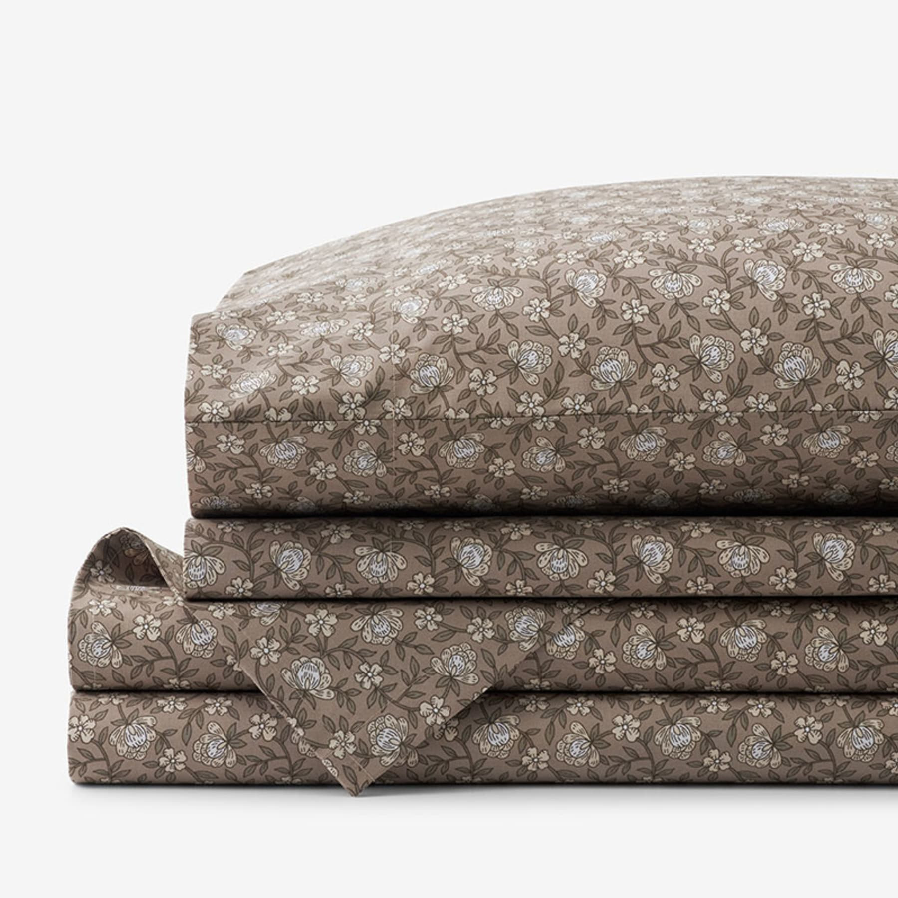 Mini Floral Vine Classic Cool Percale Bed Sheet Set - Mocha, Queen | The Company Store