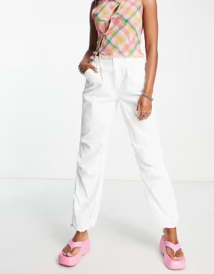 Bershka nylon cargo parachute pants in white | ASOS (Global)