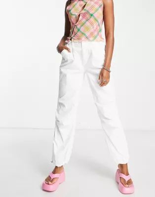 Bershka nylon cargo parachute pants in white | ASOS (Global)