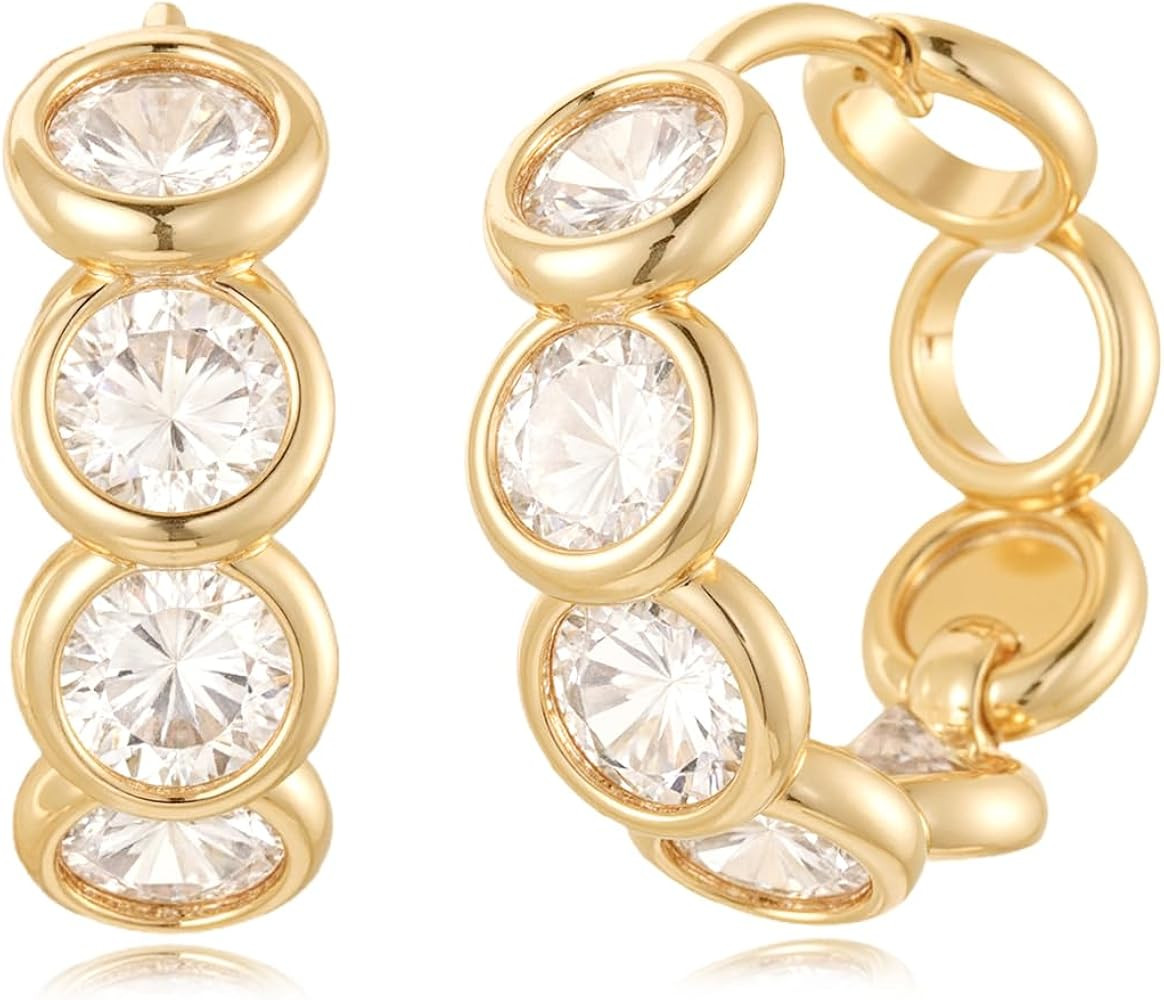 MYEARS Women Gold Earrings Huggie Hoop Cubic Zirconia 14K Gold Plated Small Simple Hypoallergenic... | Amazon (US)