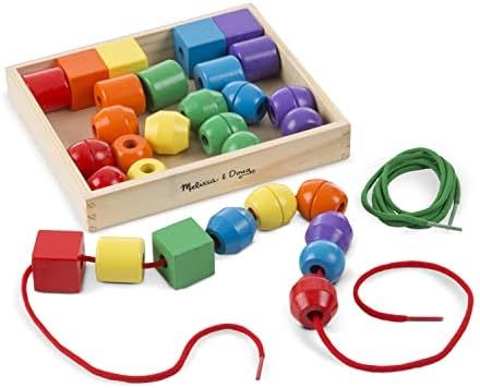 Melissa & Doug Primary Lacing Beads - Educational Toy With 30 Wooden Beads and 2 Laces - Beads Fo... | Amazon (US)